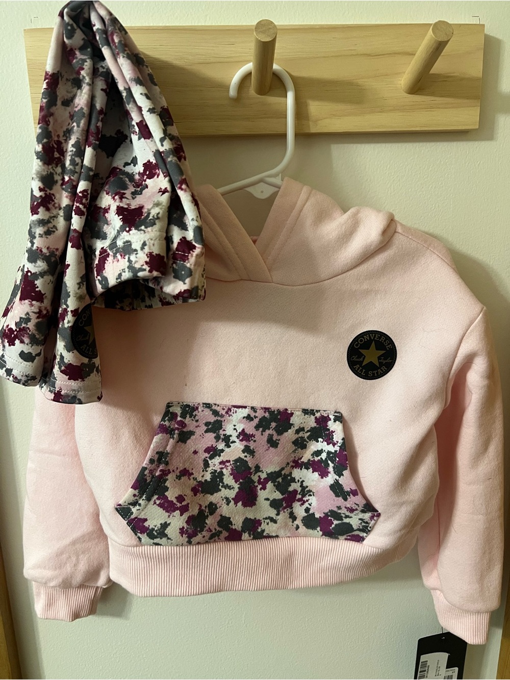 Converse Kids Pink Hoodie Set with Floral Accent